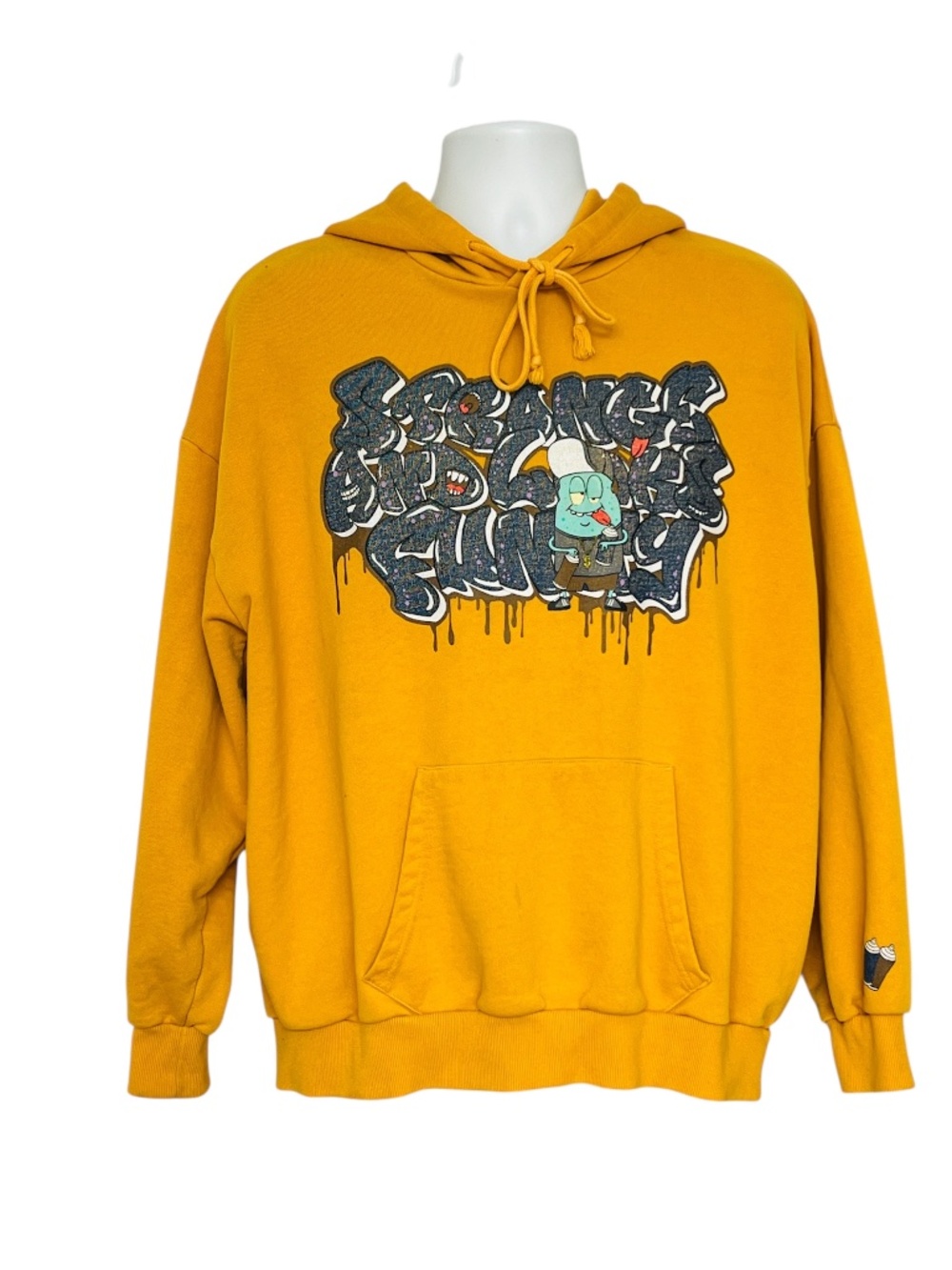 WEGO Japanese Hoodie Graffiti Mustard Pullover Size L